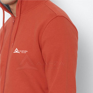 AAFZA SOCCER Sweat-shirt à capuche zippé pour homme en polaire orange rouille, couleur unie décontractée - Product Image 5