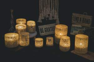 Centres de table de mariage cylindriques de luxe personnalisés, vides et vendables, faits à la main, pour la décoration intérieure, en verre mosaïque argenté/doré/bleu foncé - Product Image 2