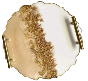 Plateau en résine à poignée dorée élégante Décoration intérieure Plateaux de service faits à la main Plateau en résine de service d'hôtel à domicile - Product Image 2