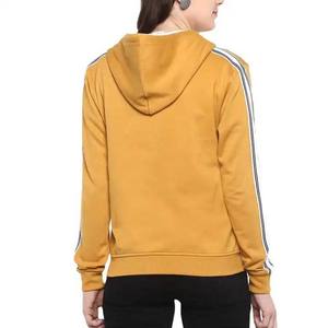 Stylish Women Clothes Sportswear Hot Sale Ladies Hoodies Long Sleeve Zipper-up Solid Yellow Knitted Side Striped Hoodies Women - Product Image 4