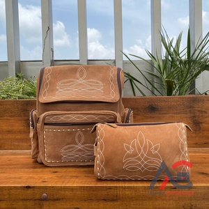Vente en gros de sacs à dos tendance avec logo personnalisé en cuir suédé véritable pour femmes en voyage d'affaires sac à dos et étui à bijoux 2 pièces Combo Set - Product Image 1