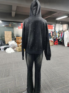 Parche bordado OEM 100% chándales de algodón Sudadera con capucha y pantalones de chándal Traje de sudor bordado de retales de dos piezas Servicio OEM - Product Image 6