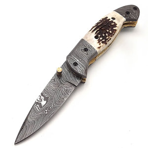 Couteau utilitaire de poche de chasse en plein air professionnel japonais damas acier changement Style bouton poussoir OEM personnalisable bricolage vente - Product Image 2