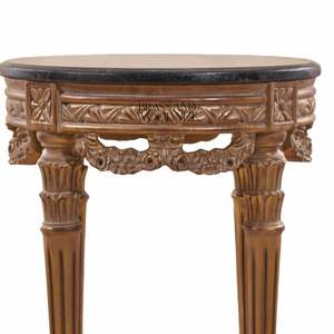 Table d'appoint ronde de luxe avec plateau en marbre noir et cadre en bois sculpté à la main avec feuilles d'or pour une décoration classique de la maison - Product Image 5