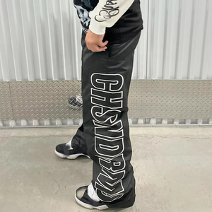 Pantalones de hombre de alta calidad, personalizados, impermeables, de pierna ancha, talla grande, transpirables, con bordado, estilo casual, holgados, con cordón ajustable en la parte inferior. - Product Image 3