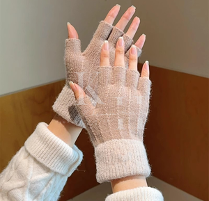Gants d'hiver légers en coton demi-doigt pour hommes et femmes Gants tricotés épais pour vêtements décontractés - Product Image 2