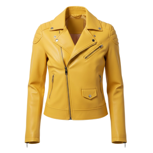 Veste de motard en cuir jaune, fabrication directe d'usine, vente en gros personnalisée, style moto authentique, vêtements de mode pour femmes, commande en gros - Product Image 2
