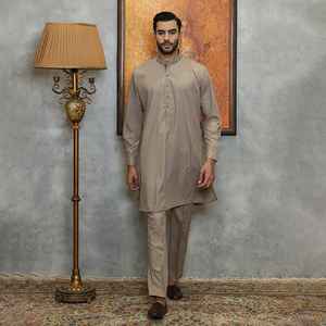 Servicio OEM ODM, Traje de Dos Piezas para Hombre, Estilo Shalwar Kameez, Color Granate Liso, Estilo Afgano Pathani Pakistaní, Corte Regular, Ropa Musulmana - Product Image 2