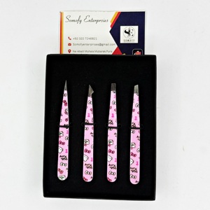 Professionnel de haute qualité 1.5mm lumière inclinée J2 acier inoxydable Hello Kitty impression pince à épiler ensemble durable pointe pointue - Product Image 5