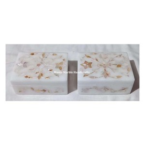 High Quality Beautiful White Mother of Pearl Inlay Marble Jewelry <b>Gift</b> <b>Boxes</b> for Arabian <b>Eid</b> Festival White Mop Marble Box - Product Image 4