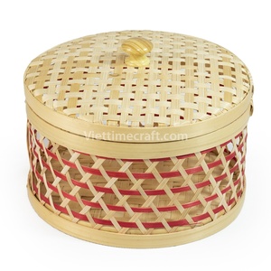 Caja de bambú tejida a mano con tapa con estante, vajilla, venta al por mayor, artesanía de Vietnam, decoración del hogar - Product Image 5