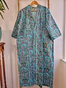 Beautiful Floral Cotton <b>Kimono</b> Hand Block Printed <b>Long</b> <b>Robe</b> Womens <b>Kimono</b> Dressing Gown Bathrobe Nightwear - Product Image 3