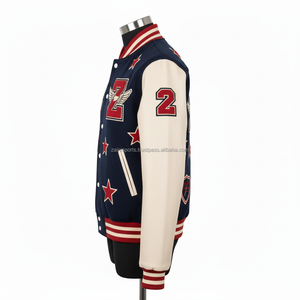 Chaqueta universitaria para mujer, tejido de mezcla de lana gruesa, Mangas de cuero, Blanco marino, logotipo bordado personalizado, chaqueta universitaria para mujer - Product Image 3