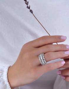 Anillo de Diamantes con Corte Marquesa y Pera, Anillo de Banda Ancha, Anillo de Racimo en Oro Rosa Puro de 14K, Anillo de Eternidad con Diamantes Cultivados en Laboratorio - Product Image 6