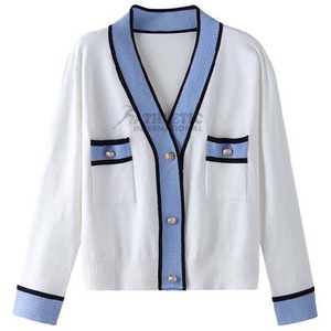 Hommes et femmes Cardigan pull rayé col en V boutonné Cardigan en tricot couleur personnalisé lettre broderie respirant Cardigans - Product Image 6