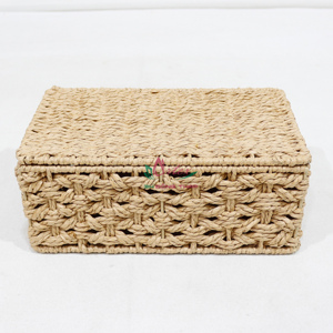 กล่องเชือกกระดาษสี่เหลี่ยมถักด้วยมือพร้อมฝาปิดดีไซน์มินิมอลสำหรับตกแต่งบ้านและจัดเก็บ - Product Image 2