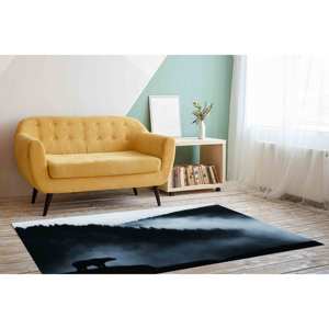 Bear Silhouette <b>Rug</b>: Landscape Pattern, Non-Slip Carpet,<b>Chenille</b> <b>Rug</b> - Product Image 4