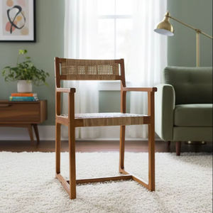 SOLOBEAT Modern Eco-Friendly Handmade Solid <b>Wood</b> & Natural Rattan <b>Arm</b> <b>Chair</b> for Dining Apartment Villa Use - Product Image 1
