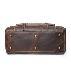 Sac polochon en cuir véritable unisexe personnalisé pliable de grande capacité chaussures étanches bagage de voyage portable à fermeture éclair réutilisable - Product Image 4