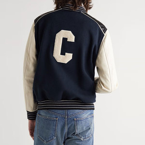 Blouson universitaire décontracté pour homme style preppy avec lettre C brodée sur le devant, coupe régulière, coupe-vent automne en polyester/coton, col rabattable - Product Image 3