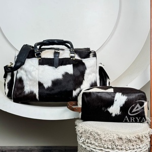 Genuine Cowhide Leather 2-Piece Travel Set Handmade Duffel Bag & Toiletry <b>Pouch</b> <b>for</b> <b>Men</b> & Women Unique Hair-On Hide Luggage Set - Product Image 1