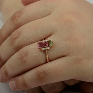 แหวนหมั้นเพชรทองธรรมชาติ18K พร้อมแตงโมทัวร์มาลีนเครื่องประดับ10K/14K สำหรับงานแต่งงานและของขวัญ - Product Image 6