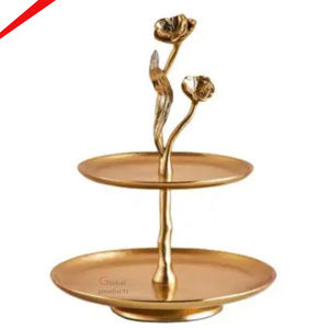 Nouveau support de gâteau de conception de feuille d'or d'acier inoxydable en métal d'aspect attrayant pour le restaurant et le bar d'hôtel - Product Image 5