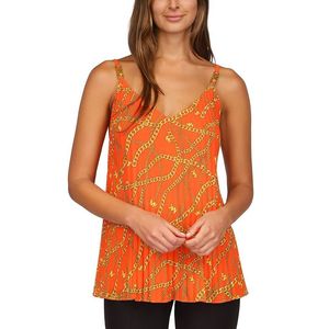 Top Canotta da Donna Michael Kors X-Small Arancione Plissettato in Raso Intrecciato con Stampa a Catena Traspirante - Product Image 1