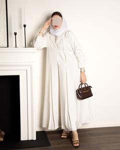 Abaya de satén de lujo personalizada al por mayor para mujer, ropa tradicional islámica de alta calidad, mangas con volantes, pequeños musulmanes, seda de Dubái - Product Image 2