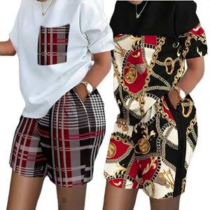 Conjunto de Dos Piezas de Punto para Mujer, Primavera, 100% Algodón, Informal, Manga Corta, Secado Rápido, Estampado, Blusa con Cuello Redondo - Product Image 3