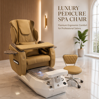 Fauteuil de pédicure électrique de luxe avec fonction massage, bain de pieds à remous, station de manucure et tabouret assorti