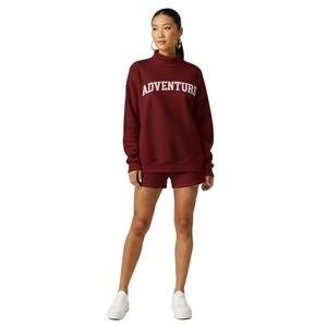 Women's Casual Solid Turtleneck Knee Short Set Regular <b>Top</b> High Waist Shorts Eco-Friendly Breathable Quick Dry Fleece Winter Two - Product Image 5