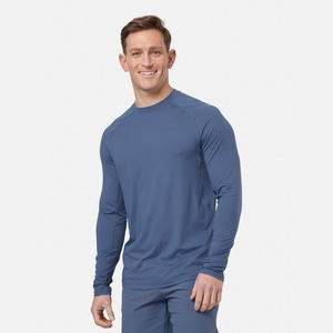 เสื้อออกกำลังกายสำหรับผู้ชายเสื้อยืดแขนยาวเข้ารูปสำหรับฤดูร้อนผ้าคอตตอนผ้าโพลีเอสเตอร์ถักสำหรับเพาะกาย - Product Image 2