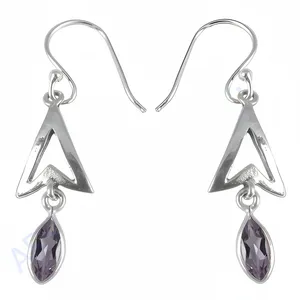 Boucles d'oreilles pendantes en argent 925 plaqué or 18 carats avec améthyste, bijoux avec zircon, perle, diamant pour femmes, mariage et fête - Product Image 1
