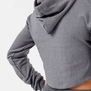 Crop Top sudaderas con capucha sudadera al por mayor personalizado en blanco recortado Top sudaderas con capucha para mujeres peso pesado 450 Plus GSM - Product Image 5