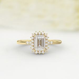 Anillo de compromiso de Plata de Ley 925 original, moissanita de corte esmeralda, Halo de racimo, anillo de boda, joyería fina para mujer para aniversario - Product Image 1