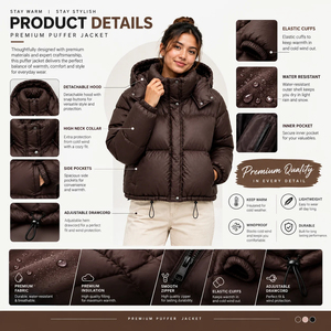Chaqueta Acolchada de Lona para Mujer, Elegante, Cálida, Transpirable, de Invierno, Color Sólido, Relleno de Poliéster de la Mejor Calidad, Diseño Holgado - Product Image 4