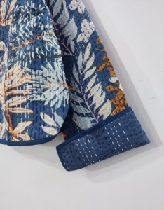 Chaqueta de algodón Kantha hecha a mano para mujer, abrigo informal de invierno con estampado Floral, bordado, botón Reversible, decoración, longitud corta, talla XL - Product Image 2