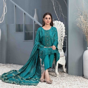 Vestido pakistaní de tres piezas para mujer, con bordado Tawakkal BELHA, largo hasta el suelo, cómodo, estilo indio Salwar Kameez, de viscosa. - Product Image 3