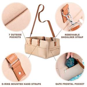 Gran oferta, bolsa de almacenamiento portátil con múltiples bolsillos de fieltro para pañales de bebé, cesta organizadora de coche de gran capacidad para bebé con asas - Product Image 3