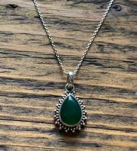 Custom Designer 925 Sterling Silver Bezel Set Boho Style <b>Green</b> Onyx Pendant Pear Brilliant Cut Charm Jewelry Engagement Party - Product Image 1