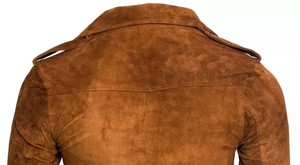 100% fait à la main véritable agneau daim hommes Biker Style veste en cuir coupe ajustée fausse fourrure manteau d'hiver tanné traité - Product Image 4