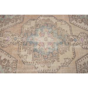 พรมตุรกีขนาด 3.8x6.6 ฟุต พรมวินเทจ พรมลายปะติดสีเบจและสีน้ำเงิน - Product Image 5