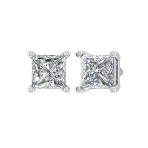 Pendientes de tuerca de diamante cultivado en laboratorio de corte princesa de oro sólido de 14 quilates para mujer de estilo clásico, joyería solitaria de cuatro puntas - Product Image 3