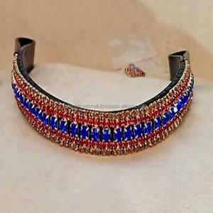 Correa de cuero ecuestre de 5 filas, alta calidad, 100% cuero genuino, con cristales multicolor, ostentoso, fabricante al por mayor - Product Image 2