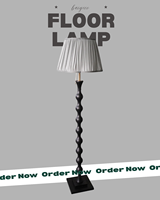 Lampe sur pied contemporaine haut de gamme à abat-jour plissé, base en bois noir classique, lampe décorative pour chambre, bureau, salon