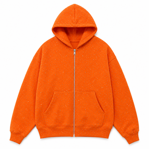 Custom Rhinestone Full Zip Anti-Wrinkle Fleece Hoodie Men Oversized Heavyweight Streetwear Luxury Blank Crystal Zip Hoodie - Product Image 1