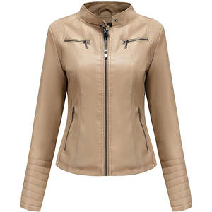 Nouvelles vestes en cuir pour femmes couleur marron clair automne décontracté PU veste manteaux en cuir - Product Image 1