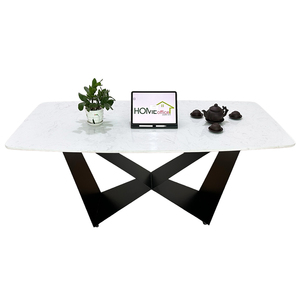 BA68119 <b>Dining</b> <b>Table</b> Set Rectangular 140/160x80cm MDF Wood and Iron Legs with Sintered Stone Top - Product Image 1