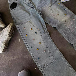 กางเกงยีนส์ผู้ชายผ้าฝ้าย100% ทรงตรงสไตล์ฮิปฮอปทรงหลวมผ้าเดนิมเย็บปะติดปะต่อกันผ้าเดนิมสตรีทแวร์ผ้าซักสีเข้มดีไซน์ Y2K - Product Image 6